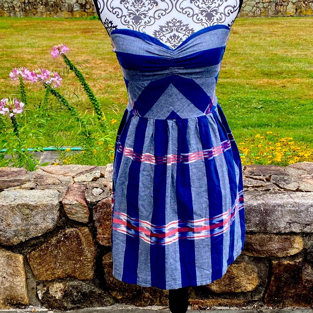 Roxy Medium Red, White, and Blue Sweetheart Neckline Strapless Sun Dress